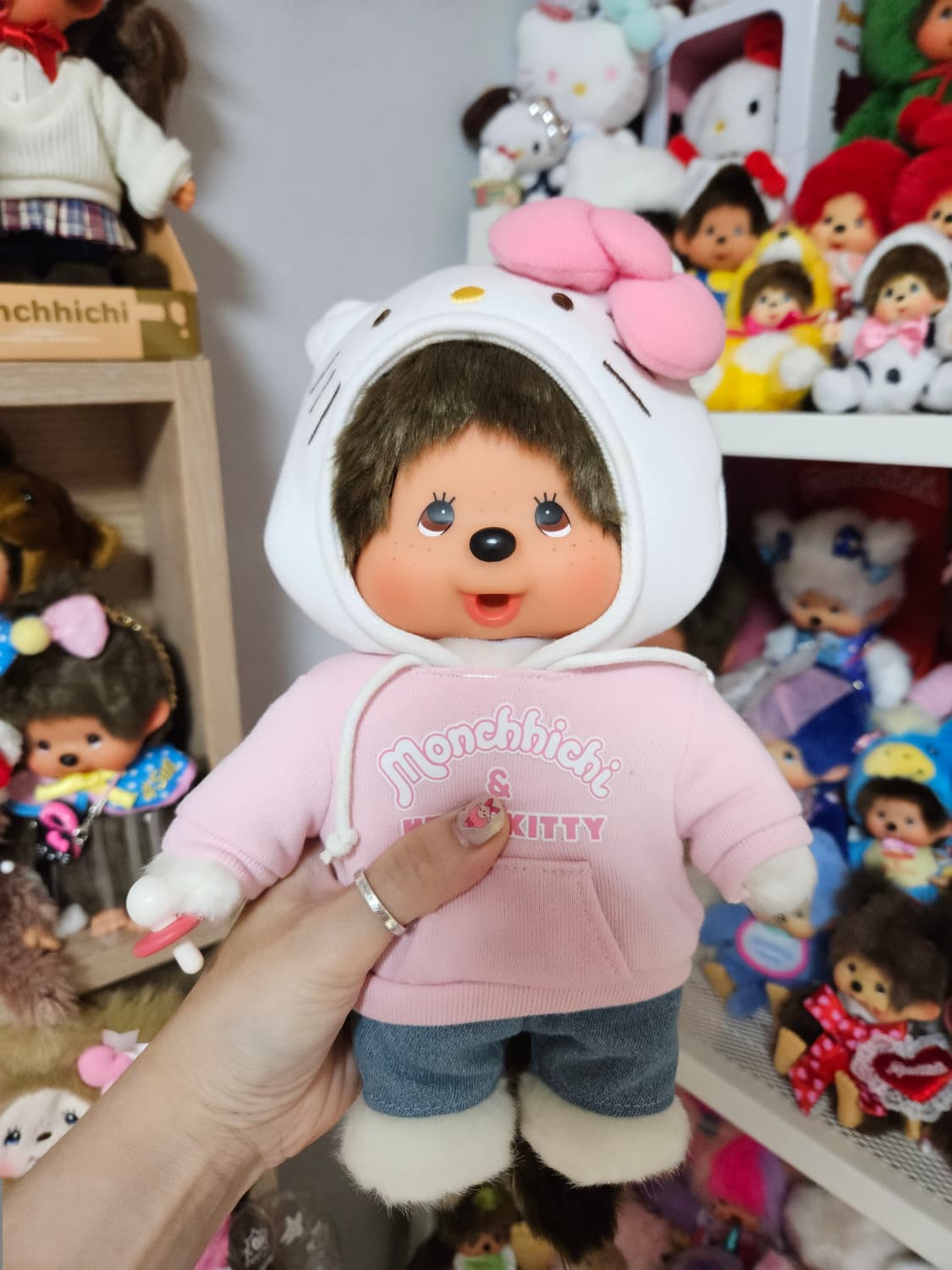 몬치치 키티 콜라보 인형 핑크 후드티 상품이미지1