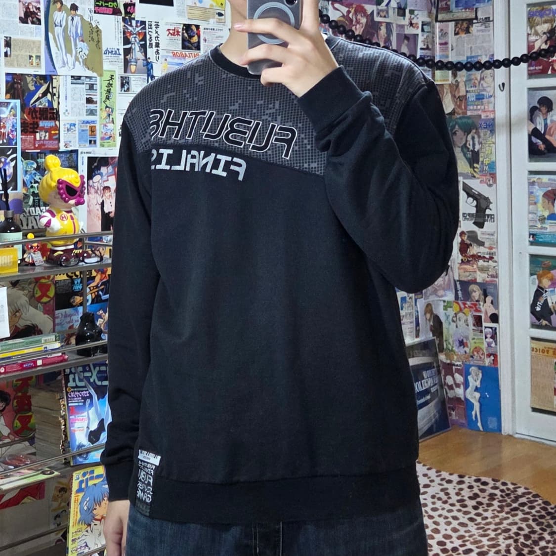 후부 00S 체크 배색 로고 자수 맨투맨  상품이미지1