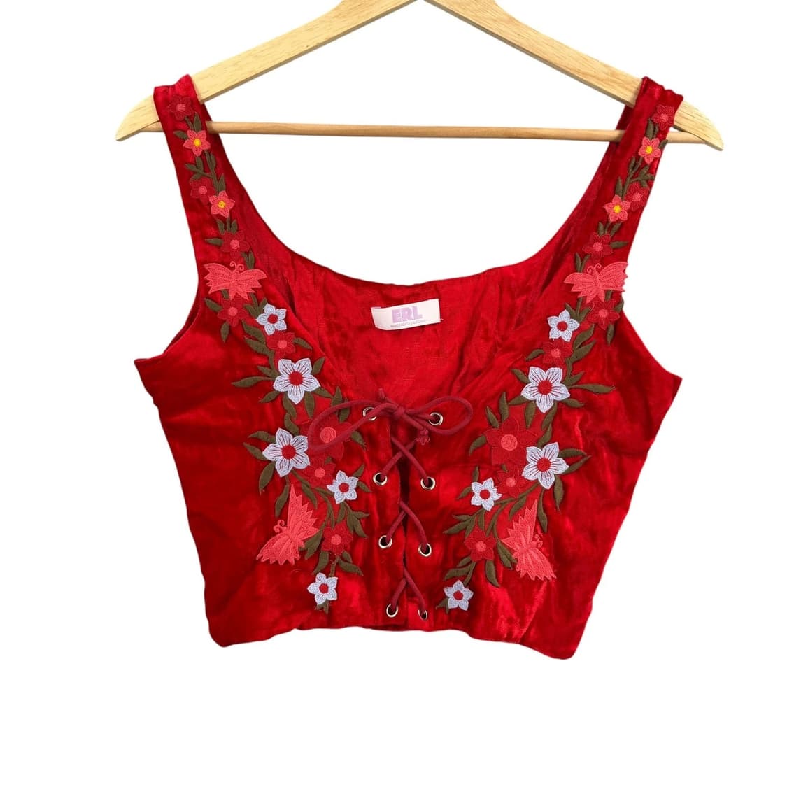 ERL 이알엘 벨벳 꽃자수 뷔스티에 레드  상품이미지1