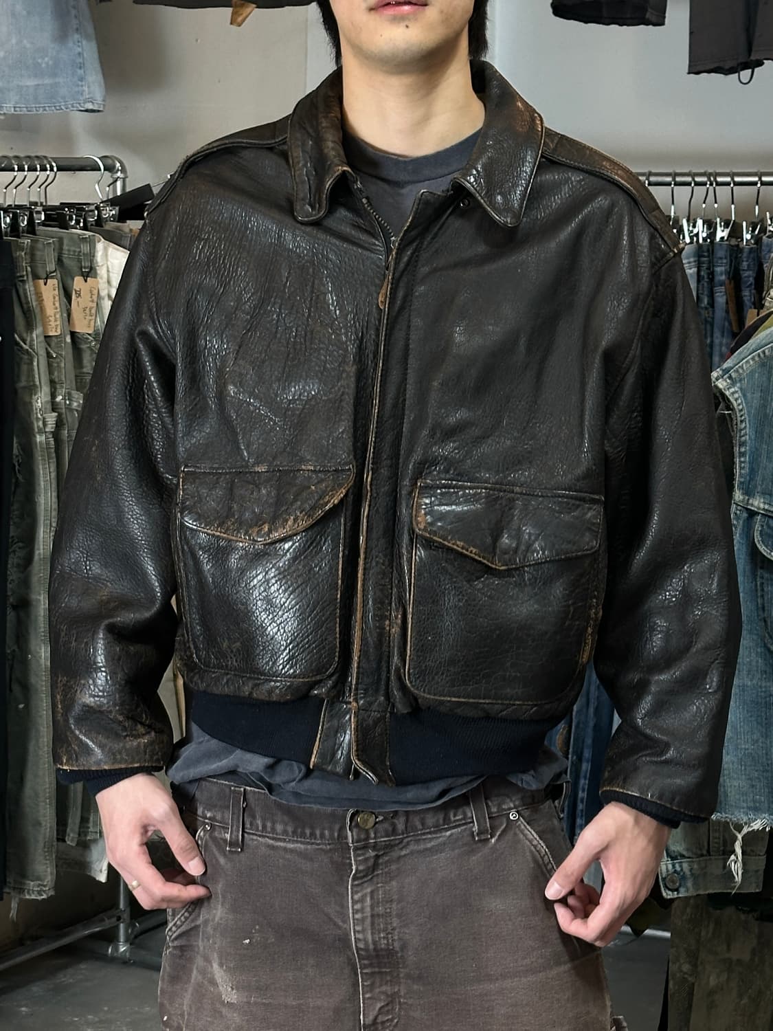 80's OG 빈티지 아비렉스 A2 레더 자켓 레더 봄버 상품이미지10