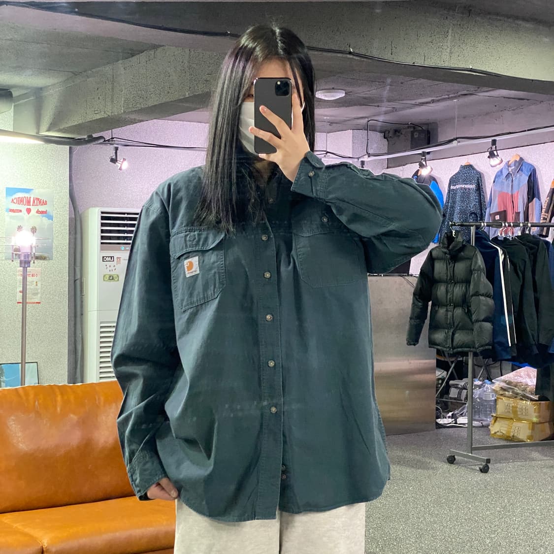 칼하트 포켓로고 딥그린 워크 셔츠 B3737 상품이미지1