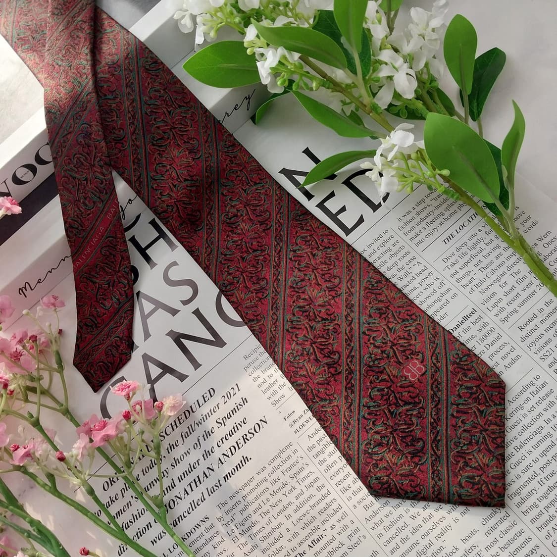 발렌시아가 실크 브라운 페이즐리 넥타이 8.5cm A+~A등급 K1820 상품이미지3