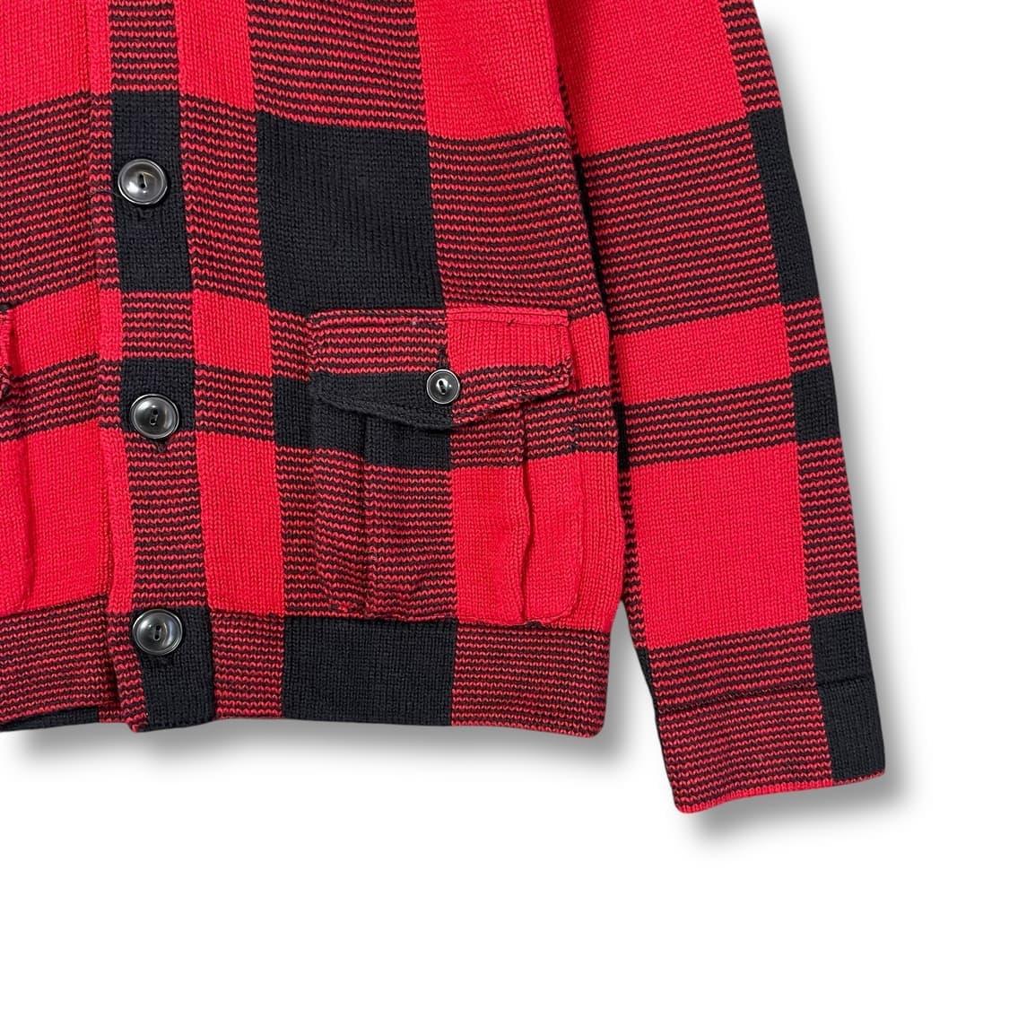 폴로 랄프로렌 레드블랙 체크 숄카라 니트 가디건 M(12-14) 상품이미지4