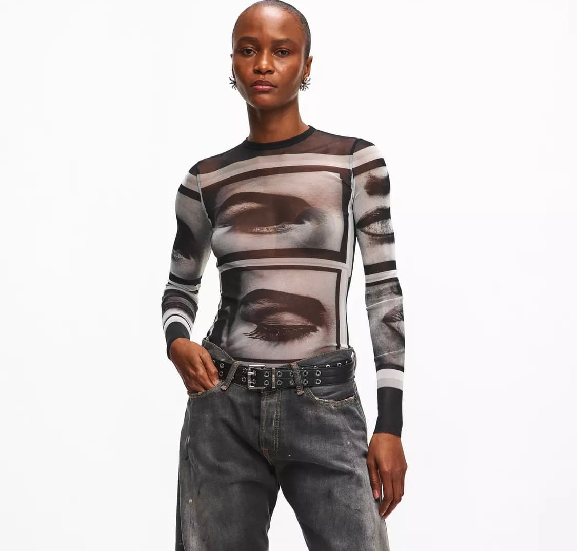 [XS,S,M]장폴고티에 Eyes Lips 롱 슬리브리스 탑/블랙 상품이미지2