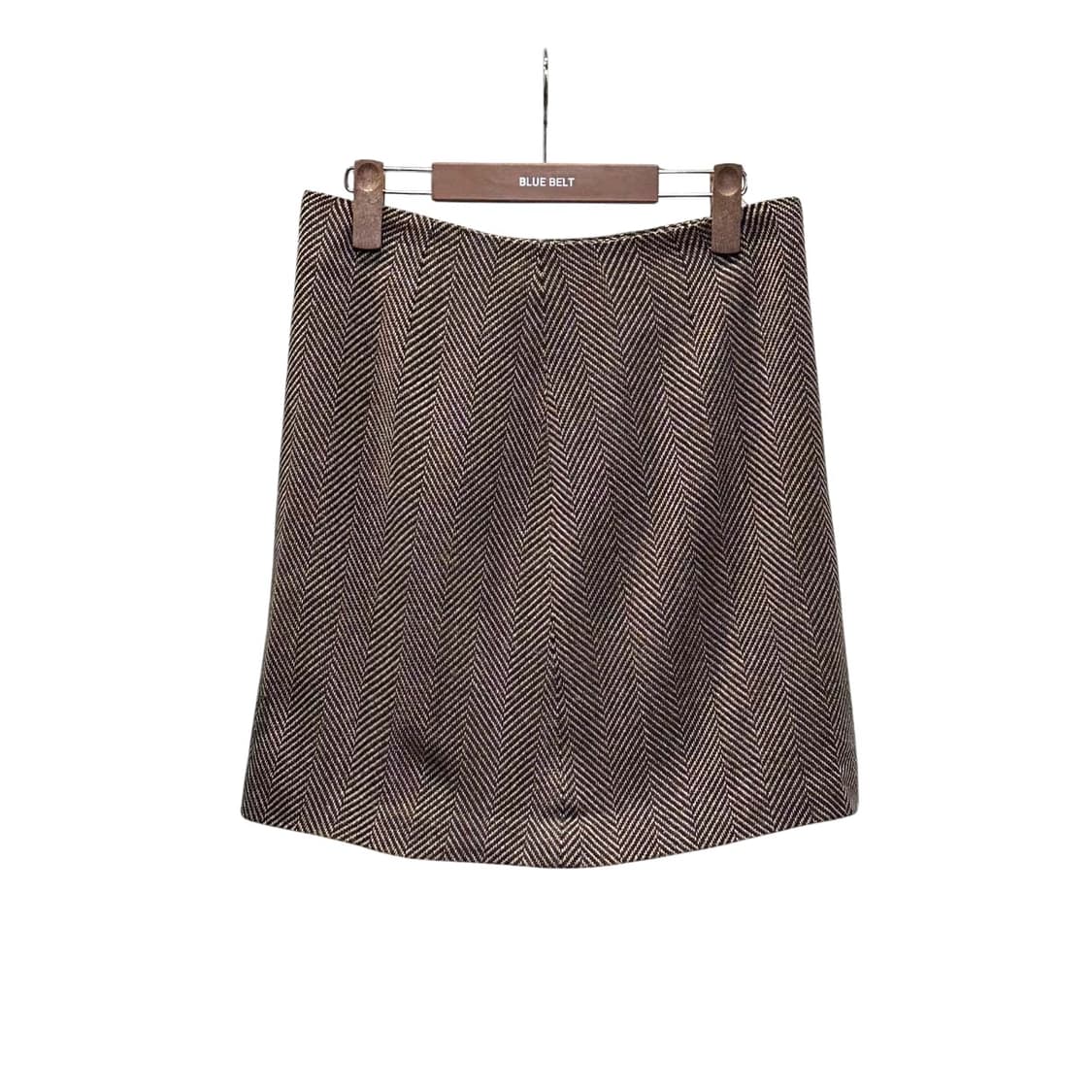 JPN VINTAGE 미니 울 스커트 A라인 헤링본 패턴 디테일 브라운 상품이미지1