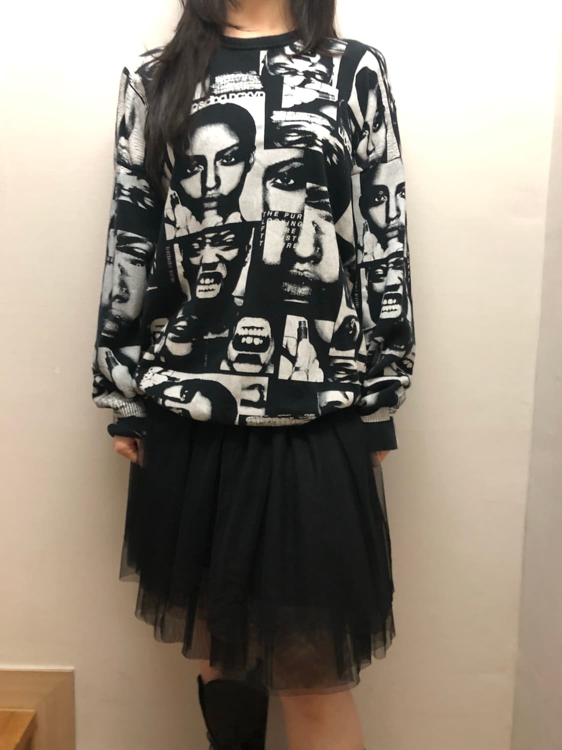 빈티지 블랙 펑크 프린팅 니트 상품이미지4