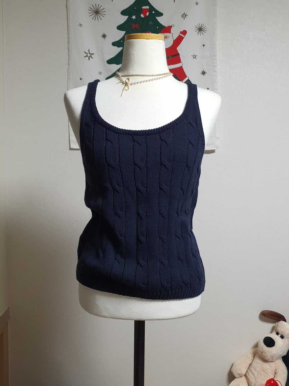 [빈티지] 꽈배기 니트 끈나시 네이비 상품이미지1