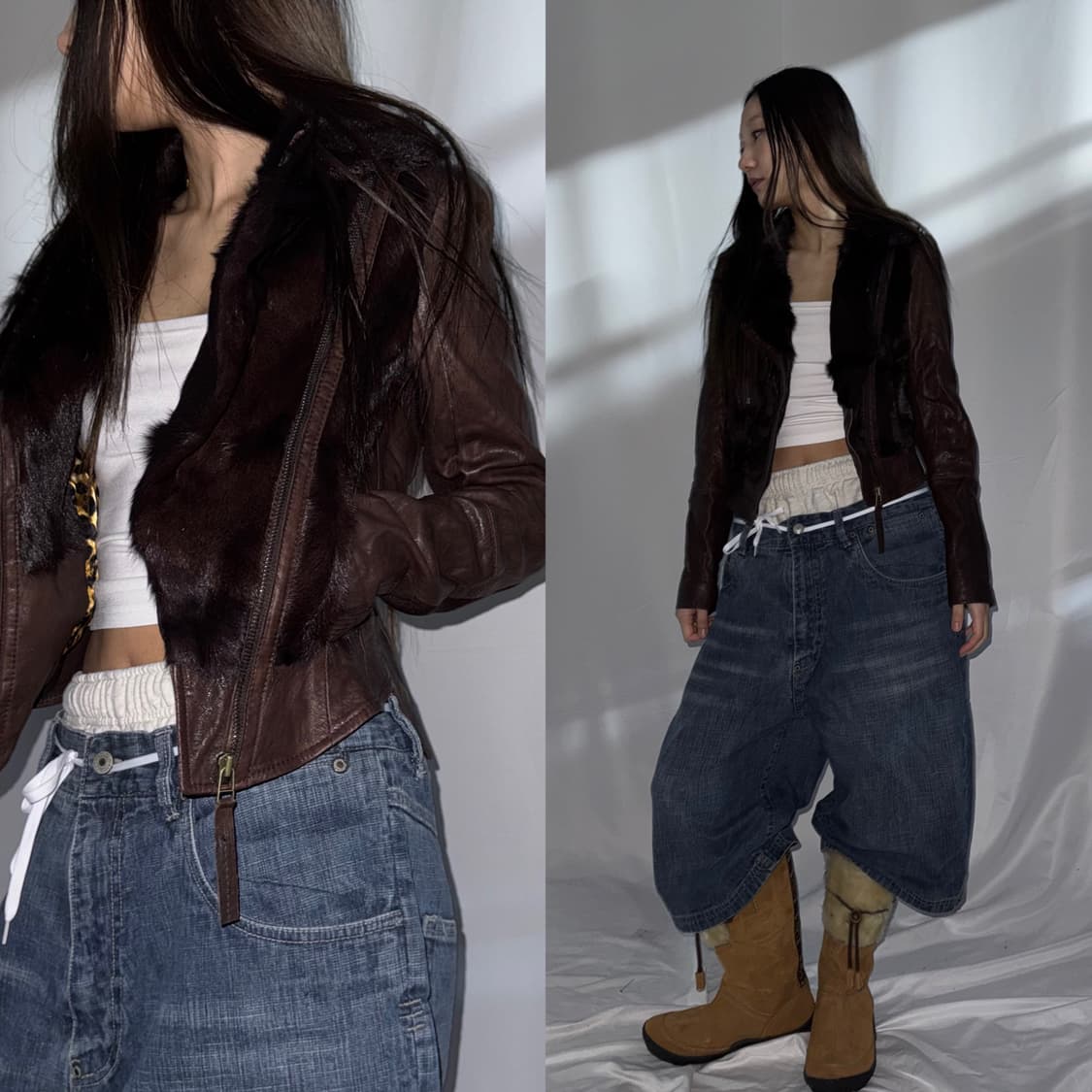 브라운 퍼 레더자켓 상품이미지5