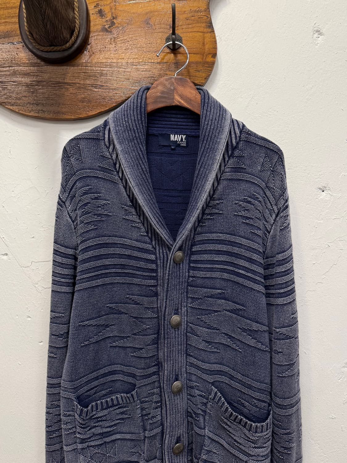 L) NAVY Cotton Shawl Collar Cardigan 상품이미지1