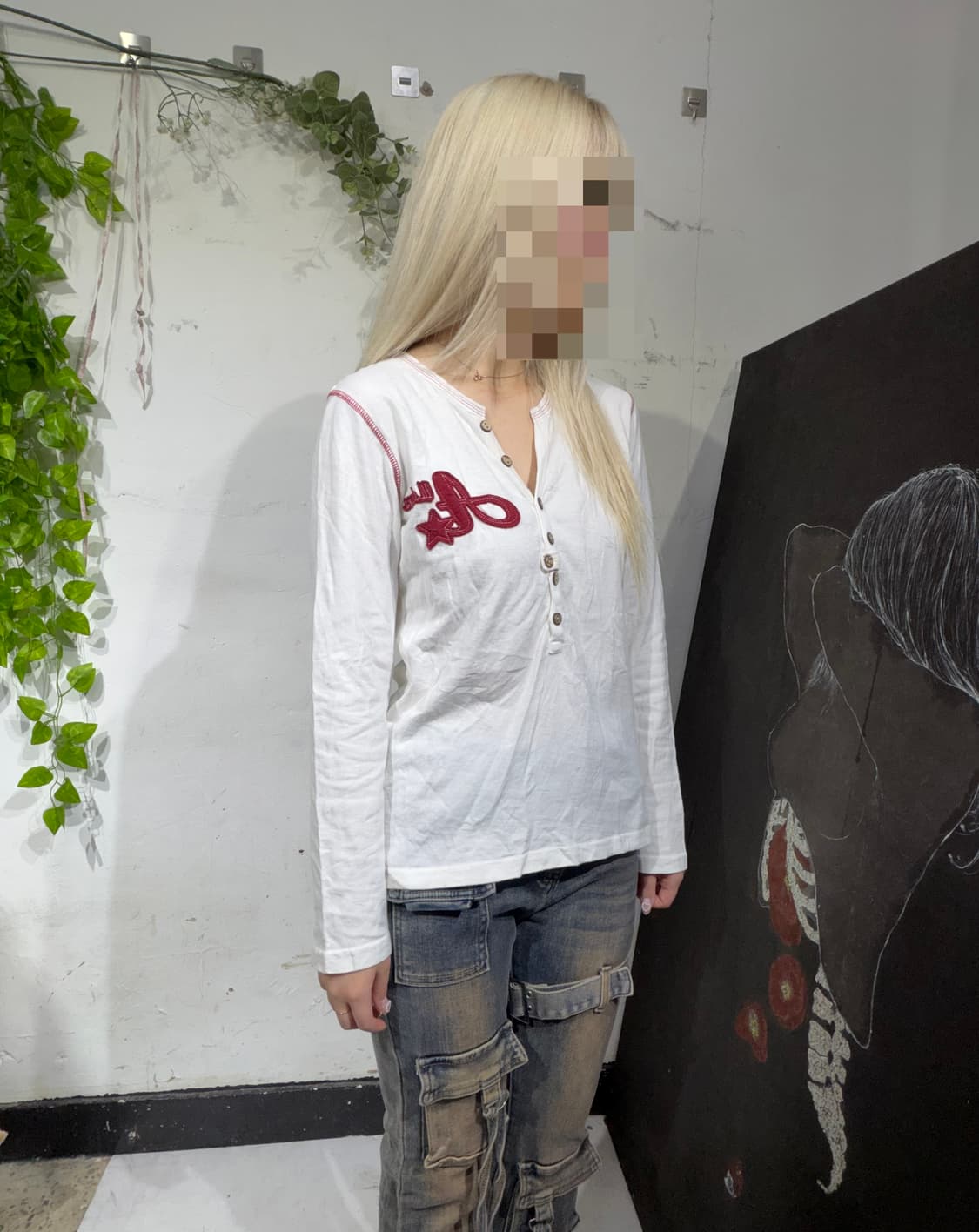 컨버스 화이트 와투케 롱슬리브 긴팔 티셔츠 M 상품이미지1