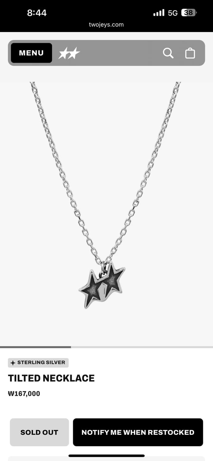 판매)twojeys 스타 펜던트 실버목걸이 새상품 상품이미지1