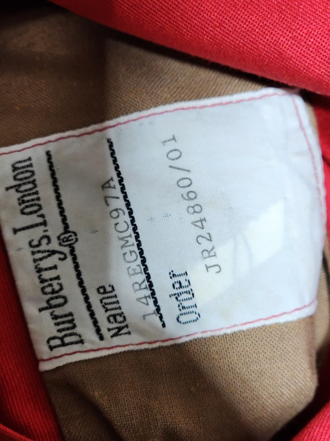 (XL) 버버리 트렌치코트 빨강 싱글 집업 안감 노바체크 영국판  상품이미지5