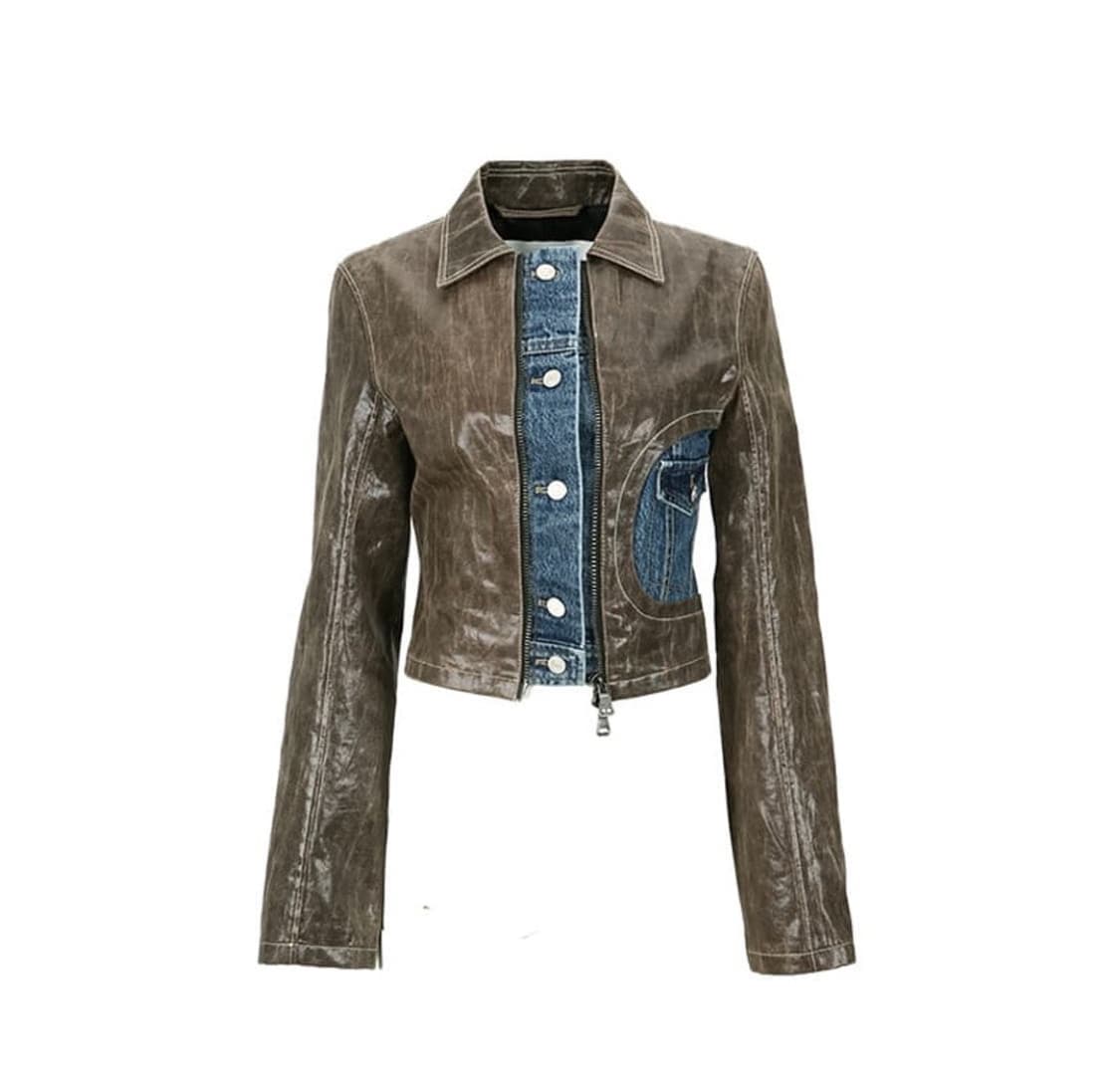 앤더슨벨 Lance denim trim faux lether jacket 상품이미지1