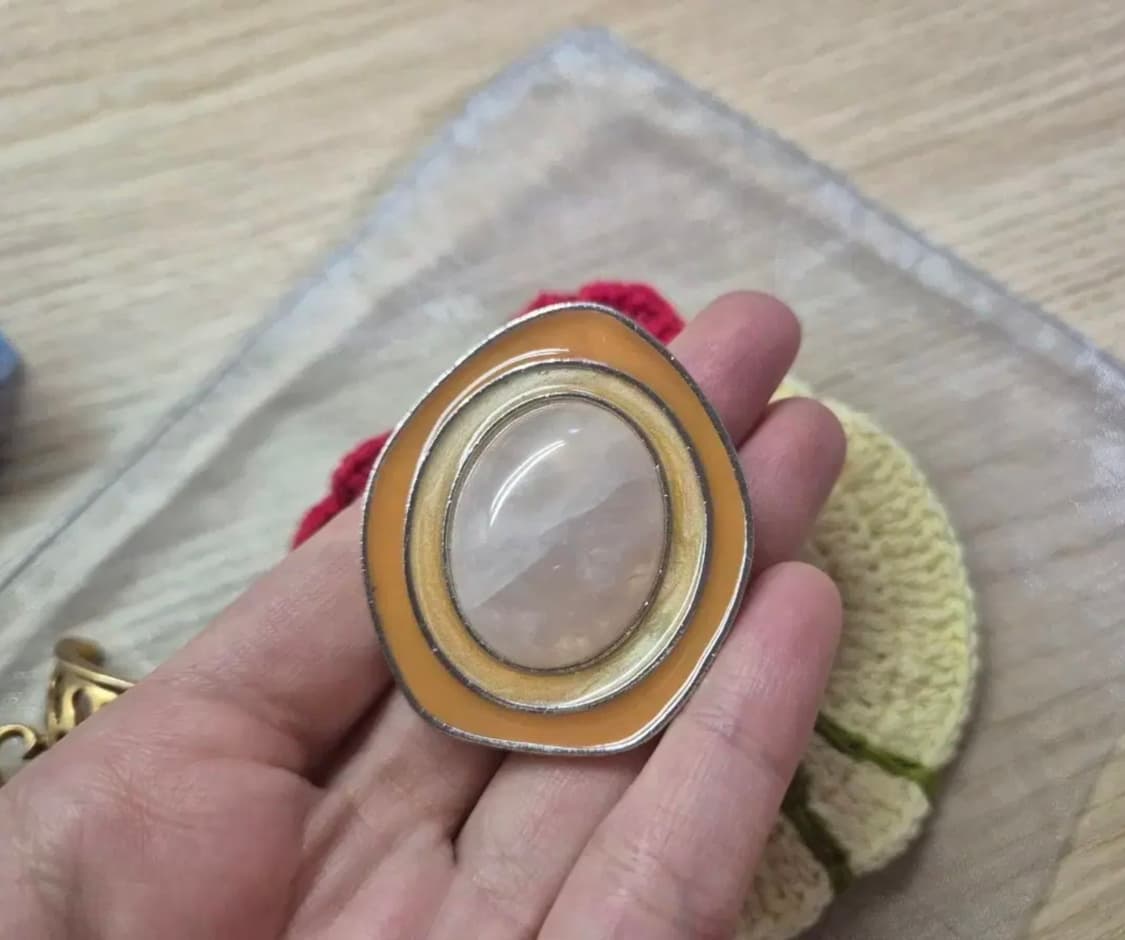 Vintage)80년대 C.S for Avon 로즈쿼츠스톤 브로치겸팬던트 상품이미지2