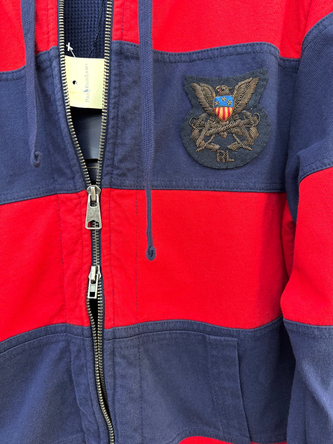 폴로 블루레드 스트라이프 암패치 럭비 후드집업 상품이미지6