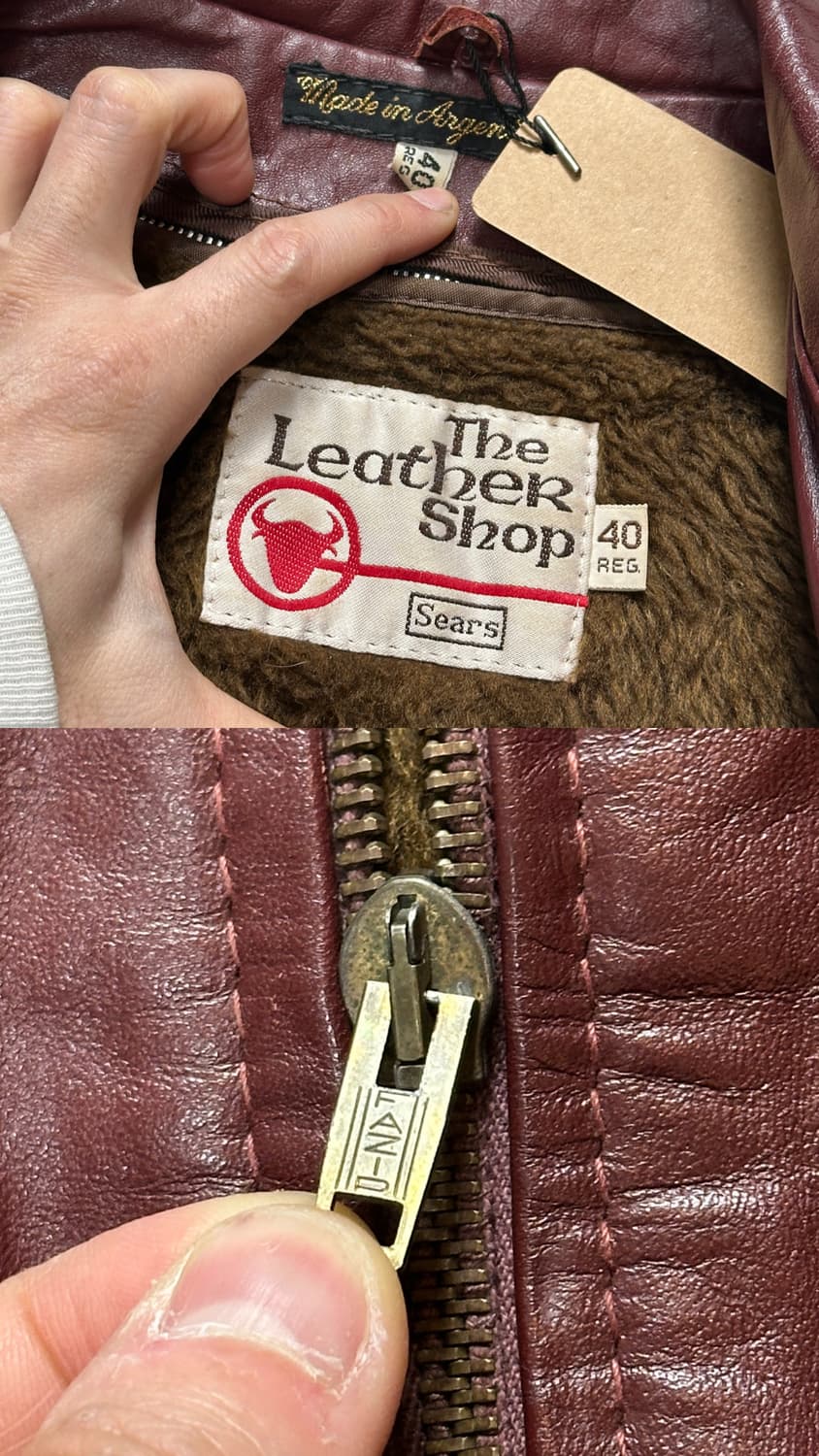 80’s 빈티지 시어스 버건디 크롭 레더자켓 파이트 클럽 상품이미지10