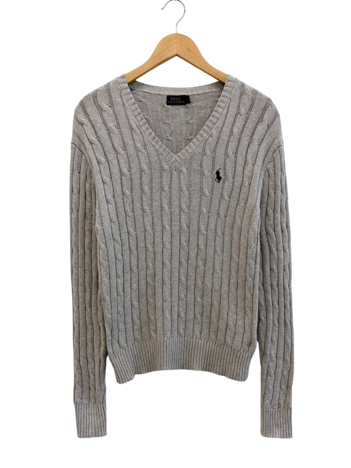 폴로 꽈배기 브이넥 니트 그레이 (L) 상품이미지1