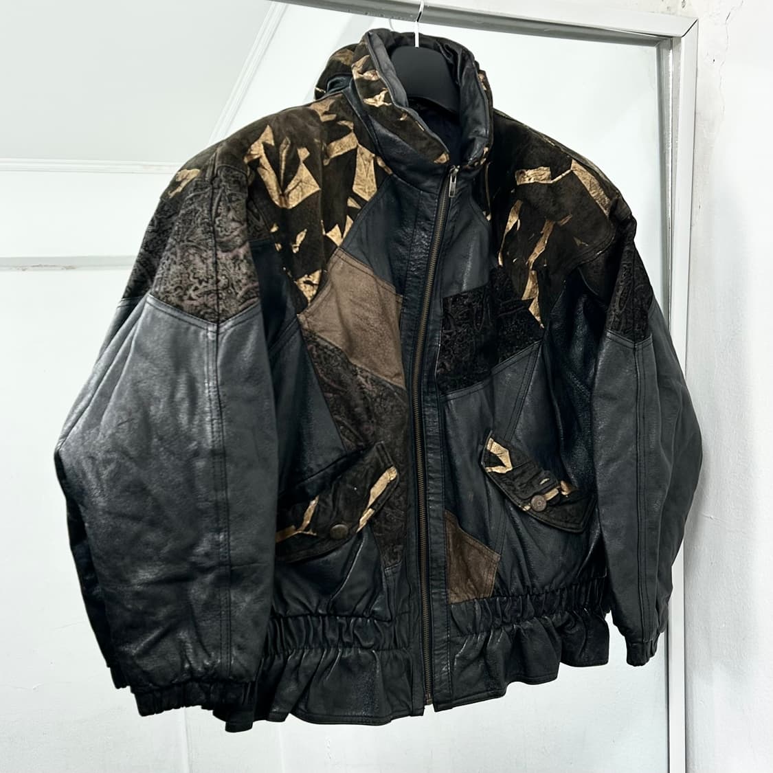 John Weitz 80s 양가죽 패치워크 점퍼 상품이미지1