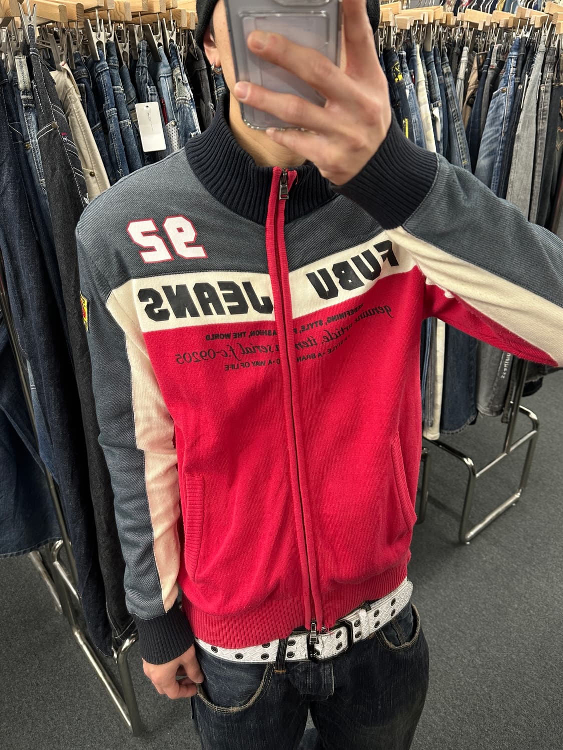 L) 후부 진스 올드스쿨 y2k 레이싱 니트집업 저지 상품이미지2