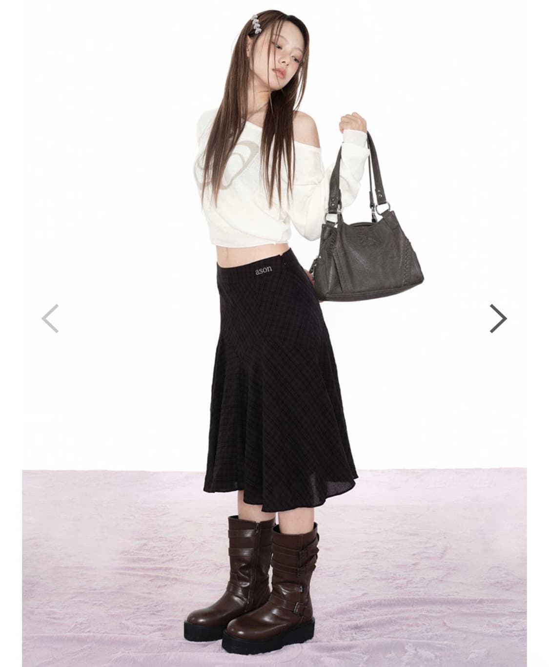 애즈온) LONDON CHECK MIDI SKIRT / BLACK 상품이미지1