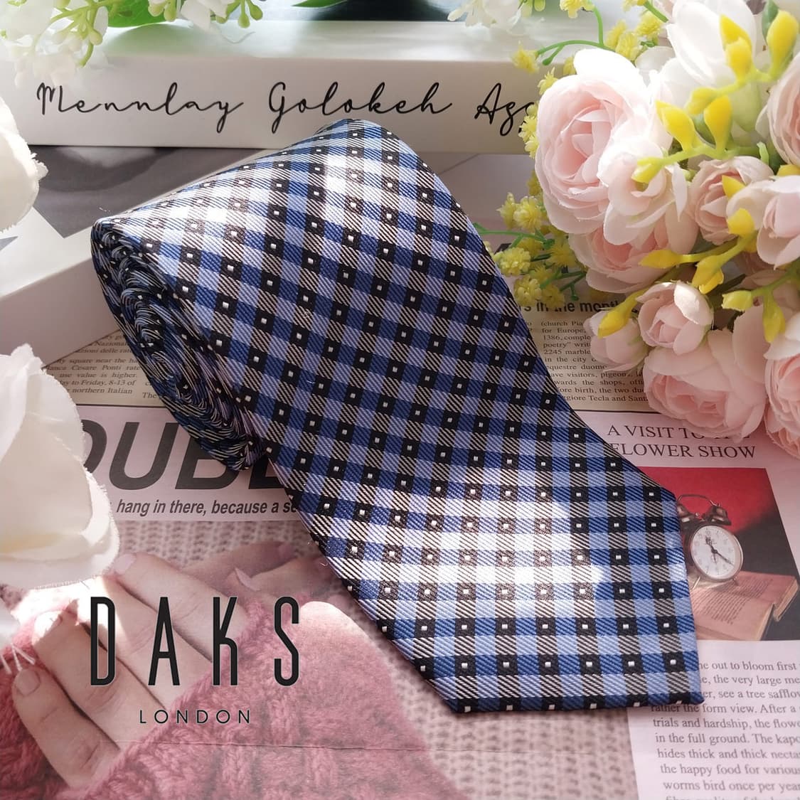 DAKS 닥스 실크 블루 체크 넥타이 8cm A+등급 K2367 상품이미지1