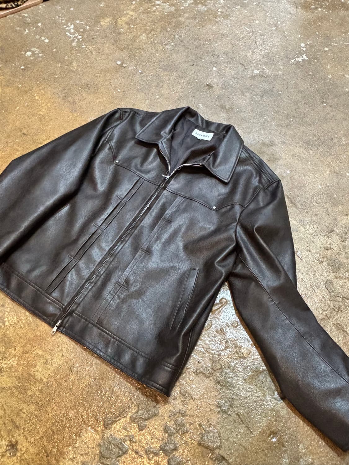 스페로네 더블 라인 트러커 크랙 자켓/브라운 상품이미지3