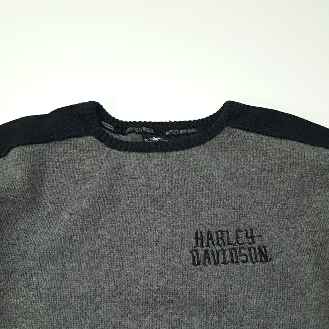 CL048 2XL 할리데이비슨 90S 그레이 블랙 투톤 헤비 울 니트 상품이미지2