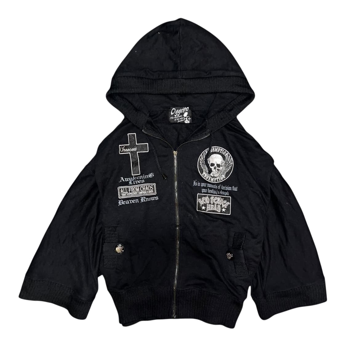 Oggetto 오게토 가오리핏 해골패치 후드집업 펑크y2k갸루 상품이미지1
