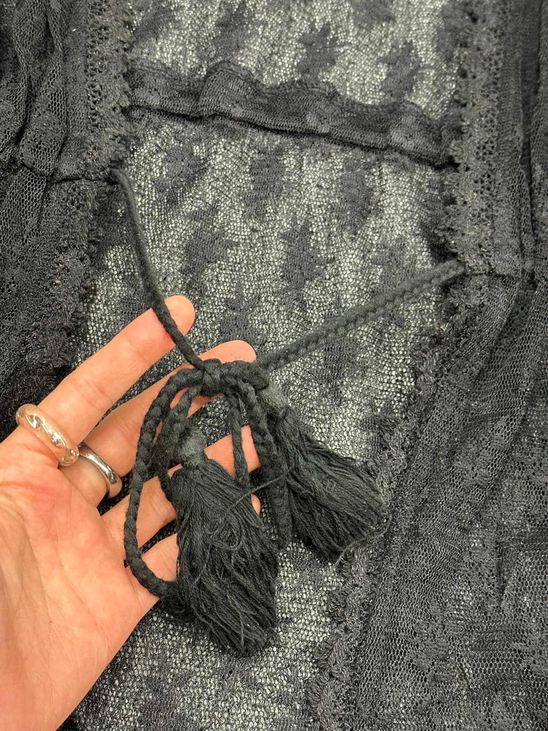 M)Japanese vintage 여성 블랙 시스루 레이스 코트 가디건 상품이미지3