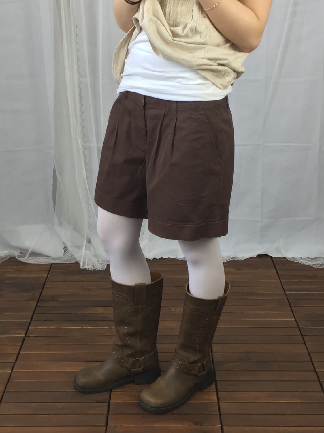 'Grove' Brown Cotton Shorts 상품이미지2