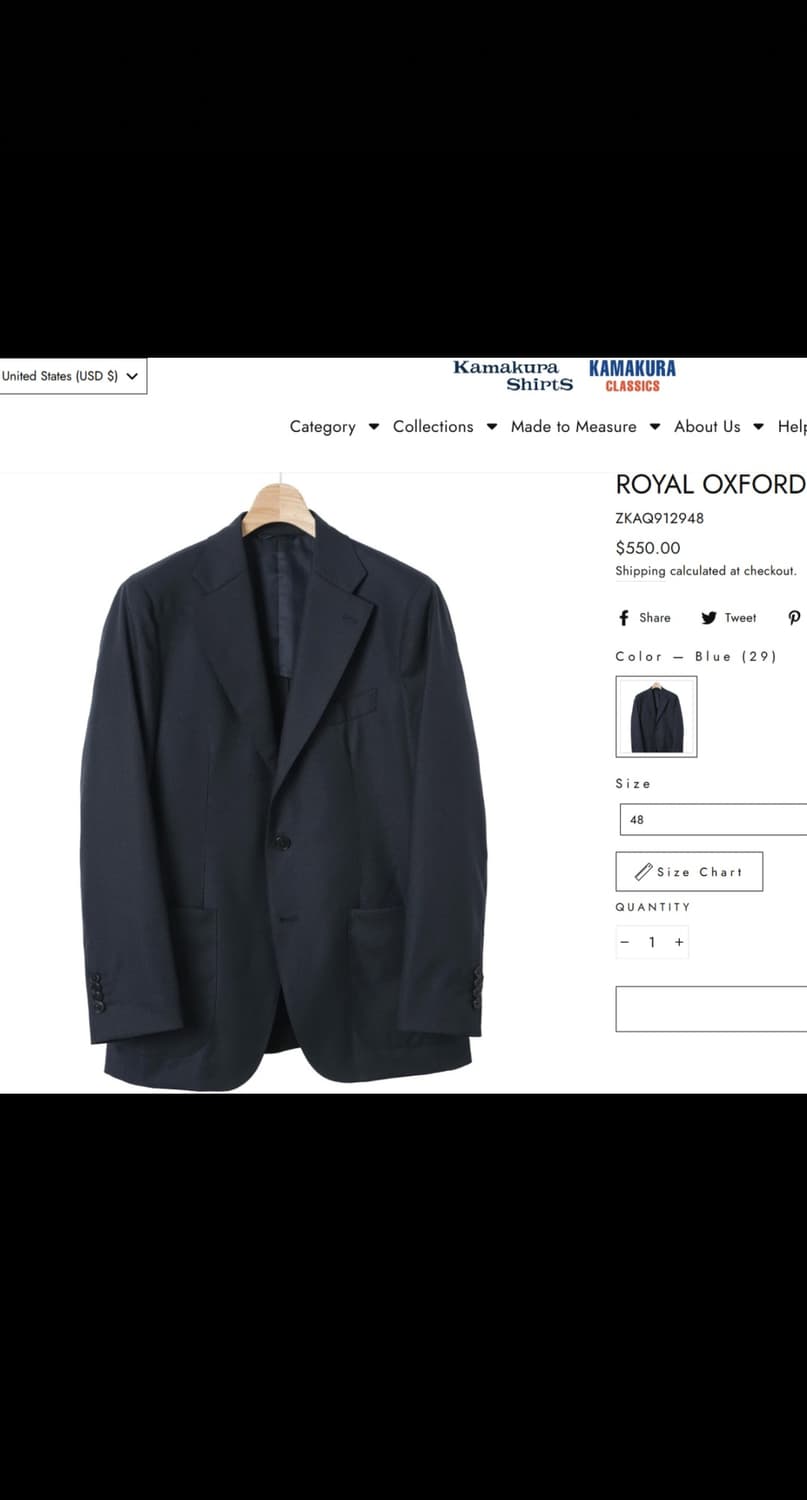 [판매] Kamakura 메이커스 셔츠 가마쿠라 다크 네이비 블레이저 상품이미지2