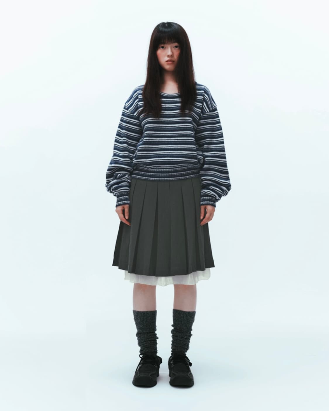 DOUBLE WAISTED PLEATS SKIRT GREY, 2사이즈 상품이미지3