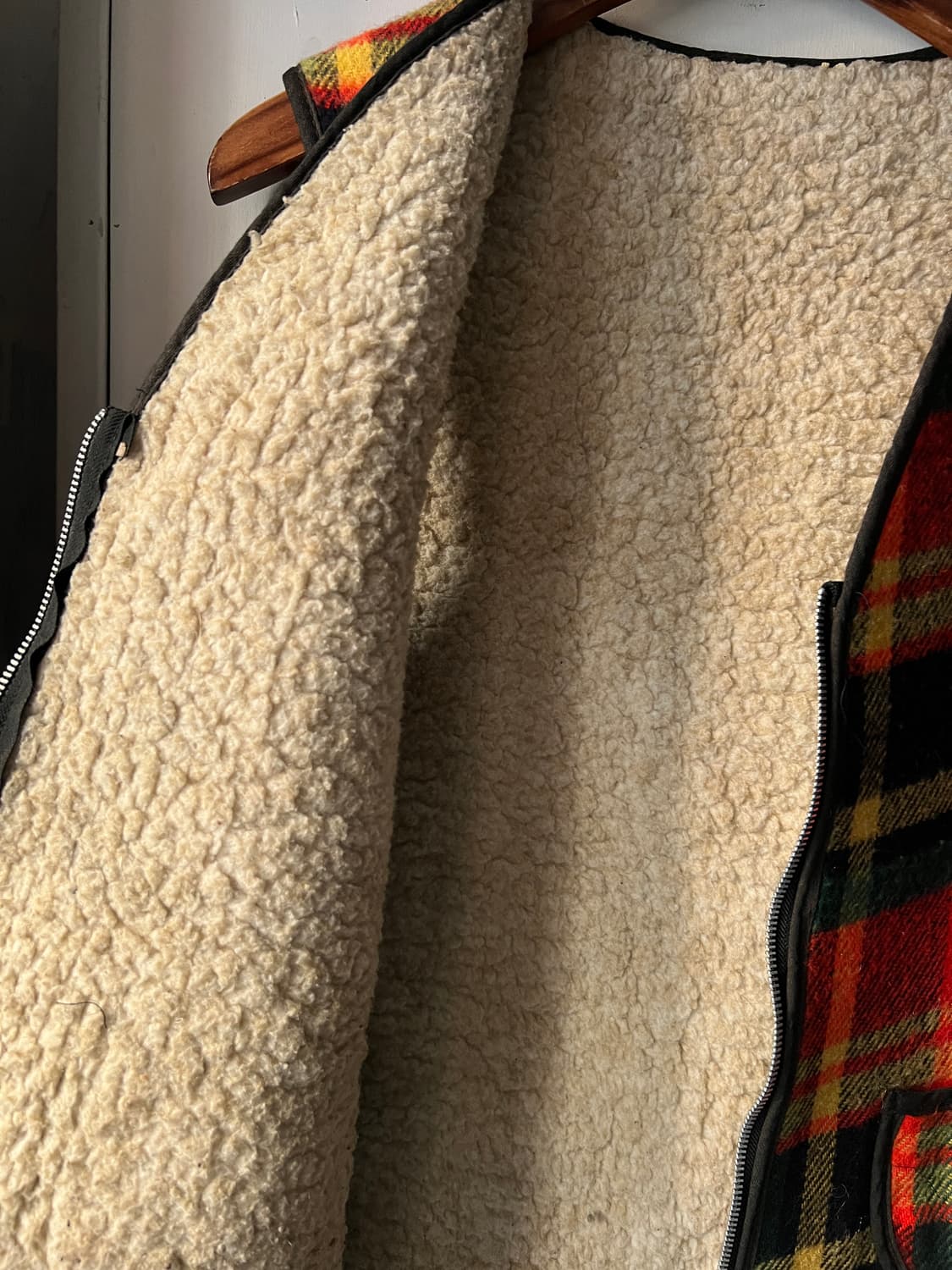 [S]90's USA 빈티지 쉐르파 라이닝 체크 울 베스트 상품이미지5