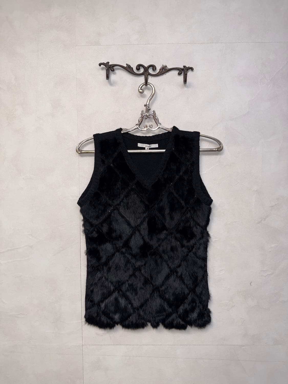 Black diamond rabbit fur wool sleeveless 상품이미지1