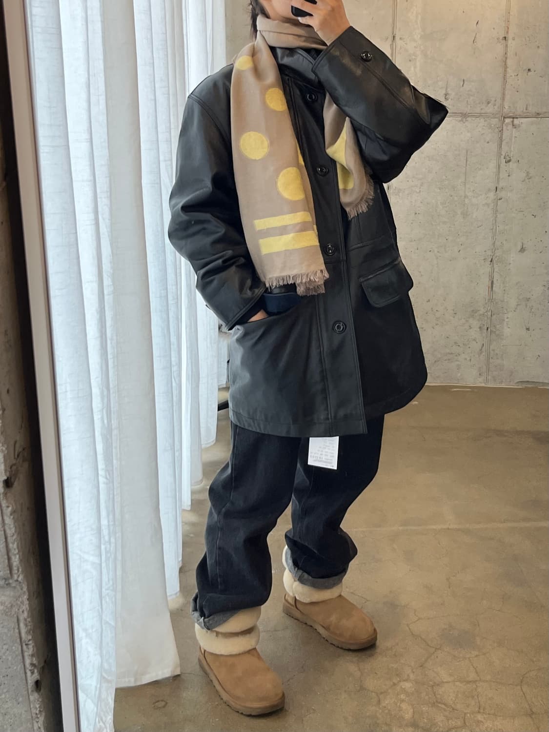 울 도트 패턴 머플러 베이지 상품이미지4