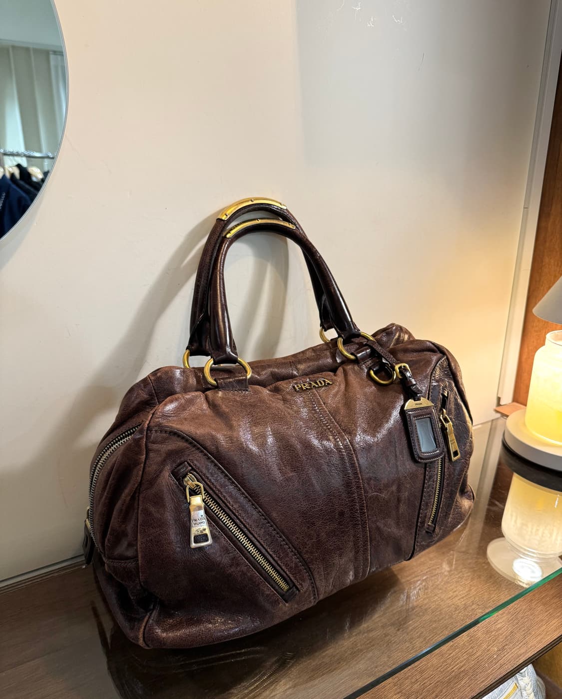 PRADA 프라다 빈티지 브라운 레더 토트백 상품이미지4