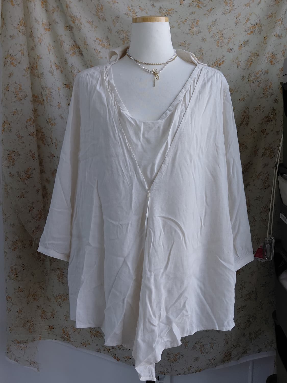 [일본빈티지] 아이보리 린넨 블라우스 7부 상품이미지1