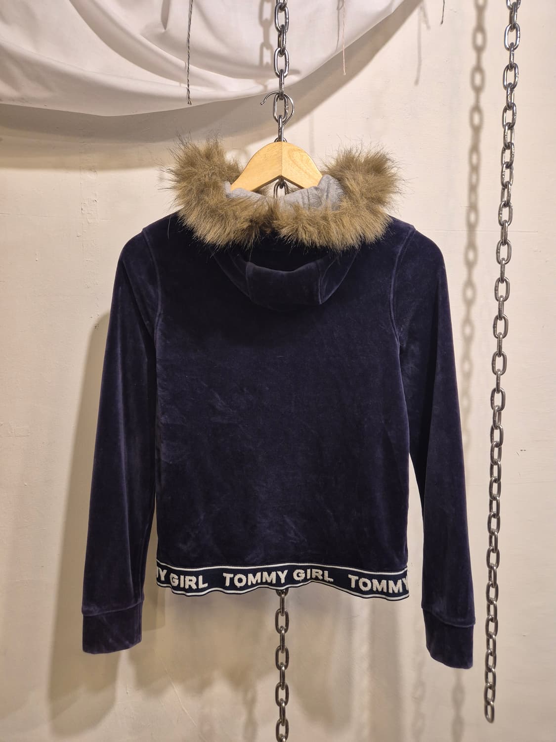 tommy girl 타미힐피거 네이비 벨벳 퍼 후드자켓 상품이미지6