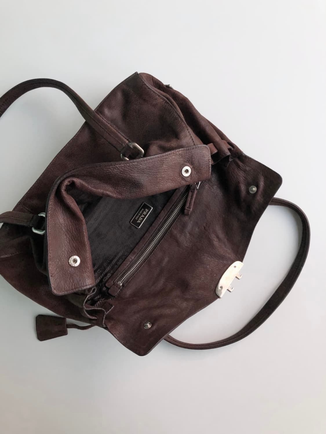 프라다 브라운 레더 숄더백 토트백 상품이미지5