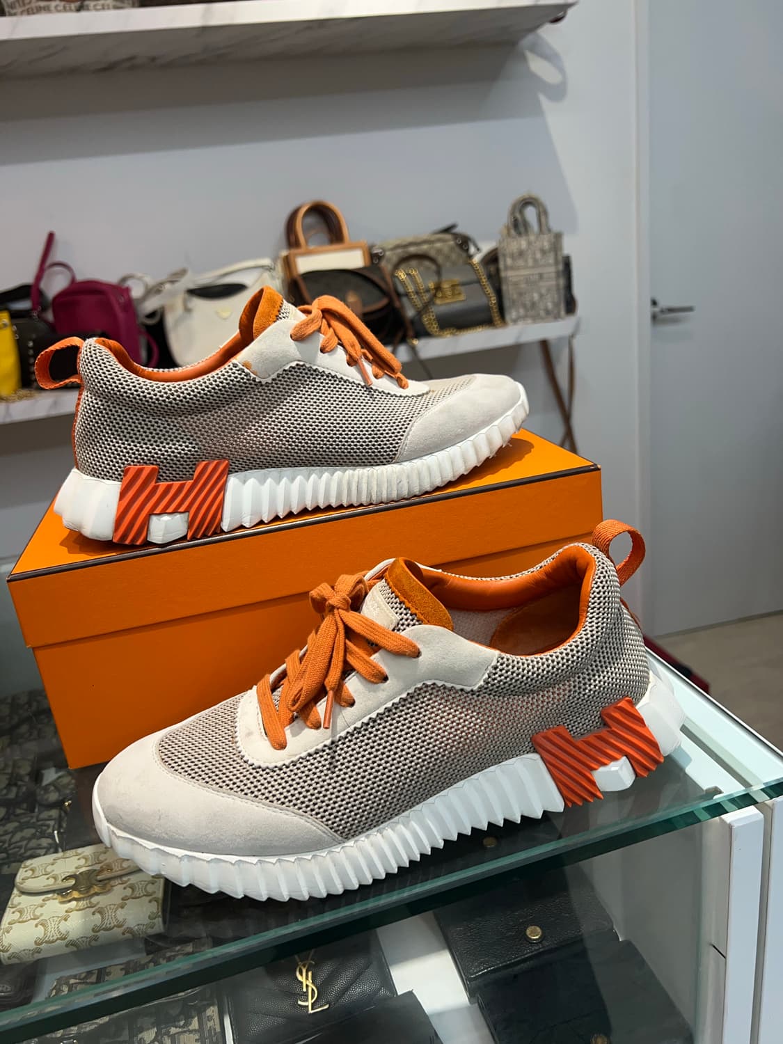 (41) 에르메스 바운싱 메쉬 스웨이드 베이지 오렌지 스니커즈 상품이미지2