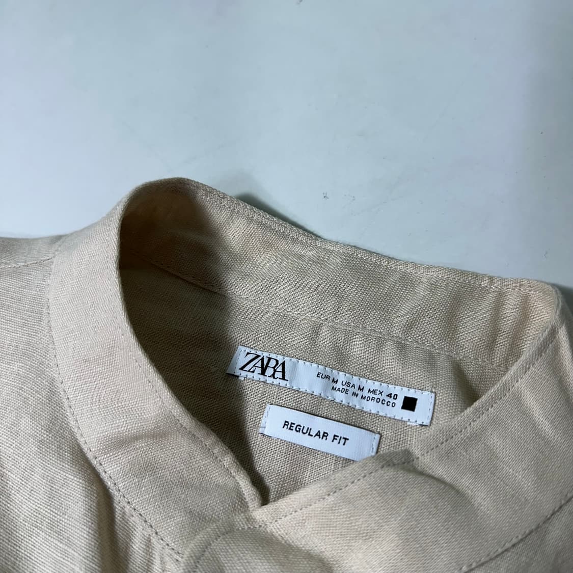M 95 자라 맨 라이트베이지 논카라 린넨셔츠 상품이미지2