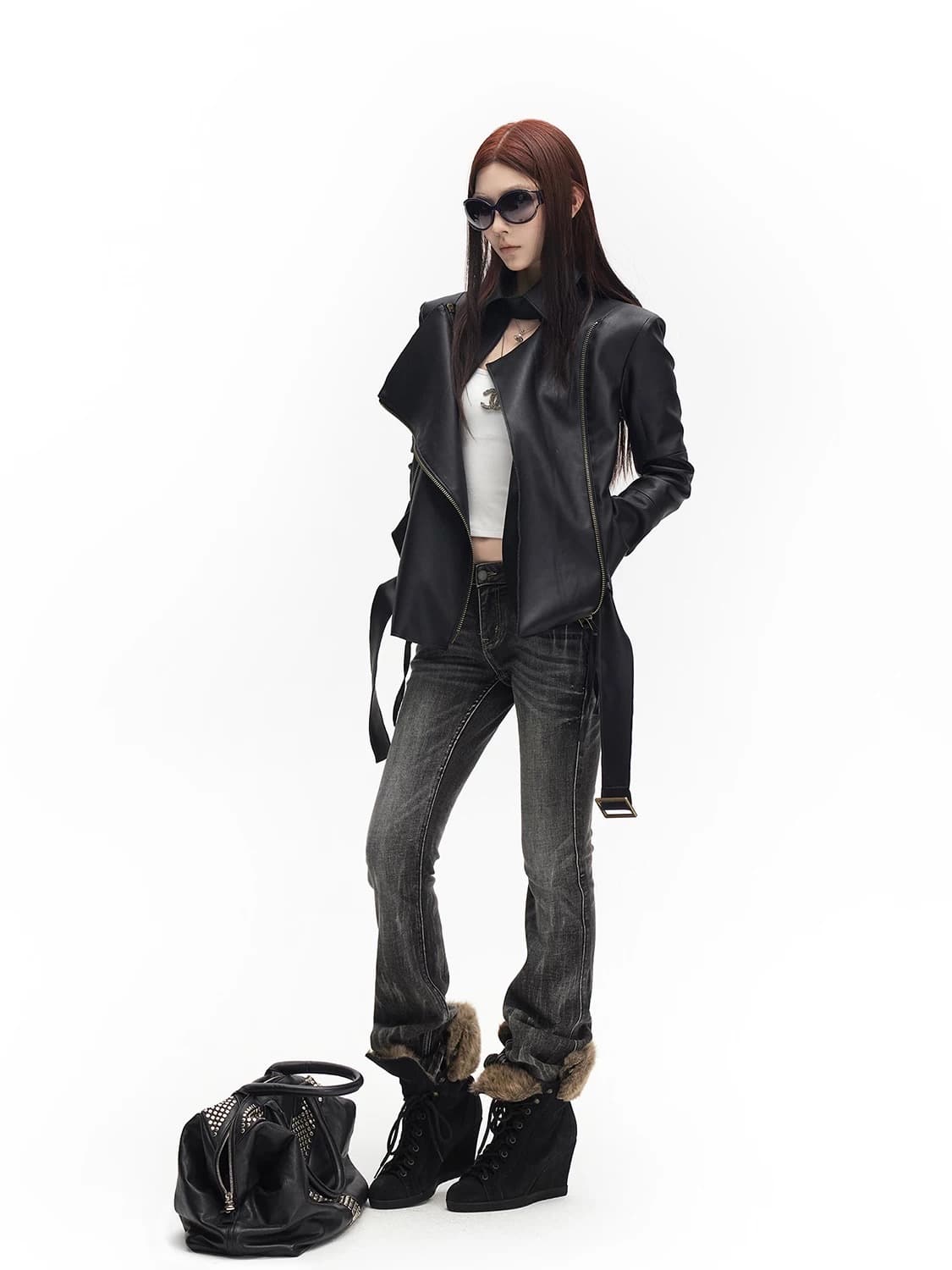 하이넥 슬림핏 레더 자켓 상품이미지2