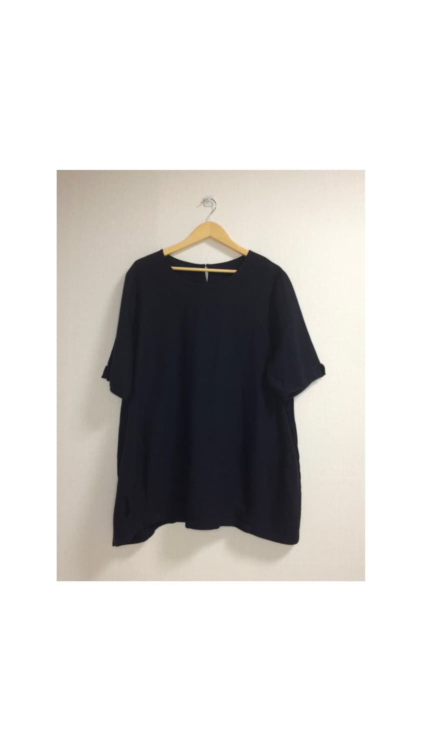 빈티지 리넨 7부 소매 블랙 튜닉 블라우스 상품이미지1