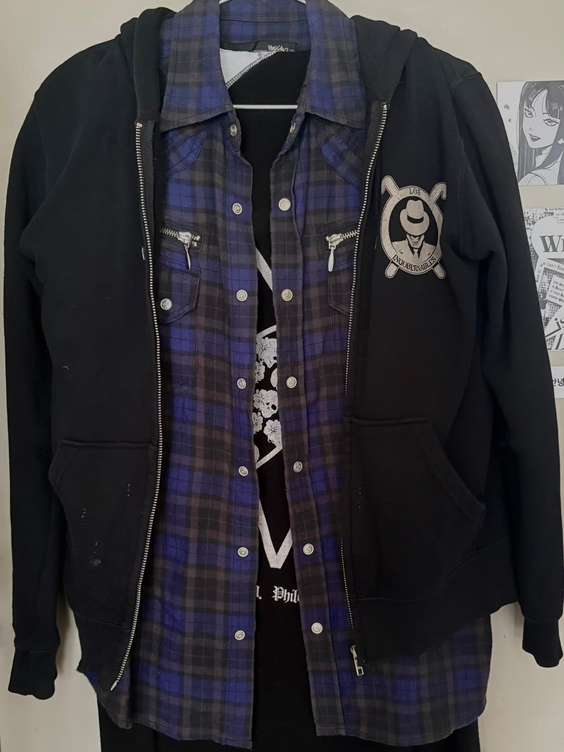 Y2K 펑크 스컬 후드집업 코디세트 상품이미지2