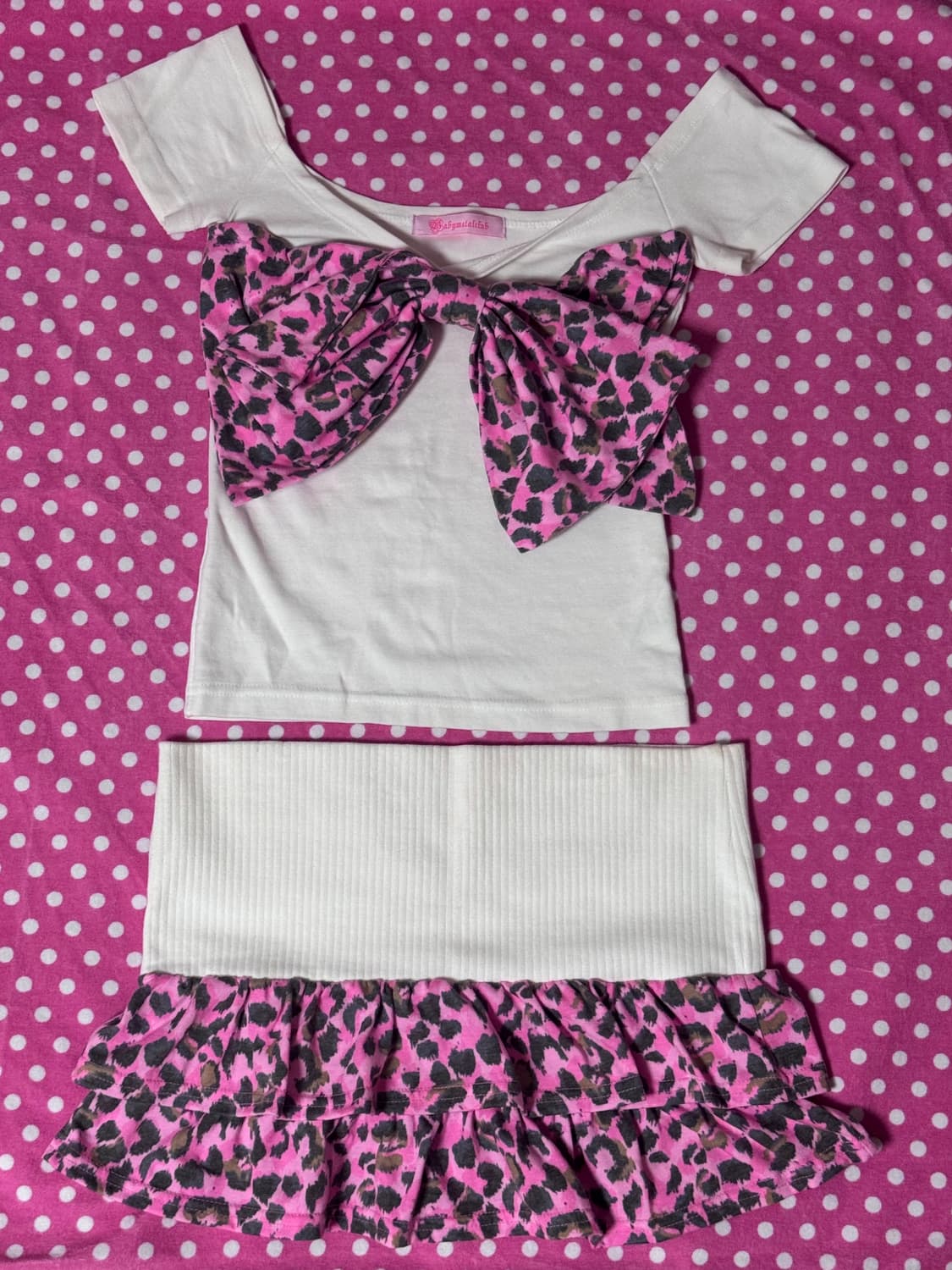 베이비메탈클럽 베메클 핑키 레오파드 리본 화이트 셋업 상품이미지2