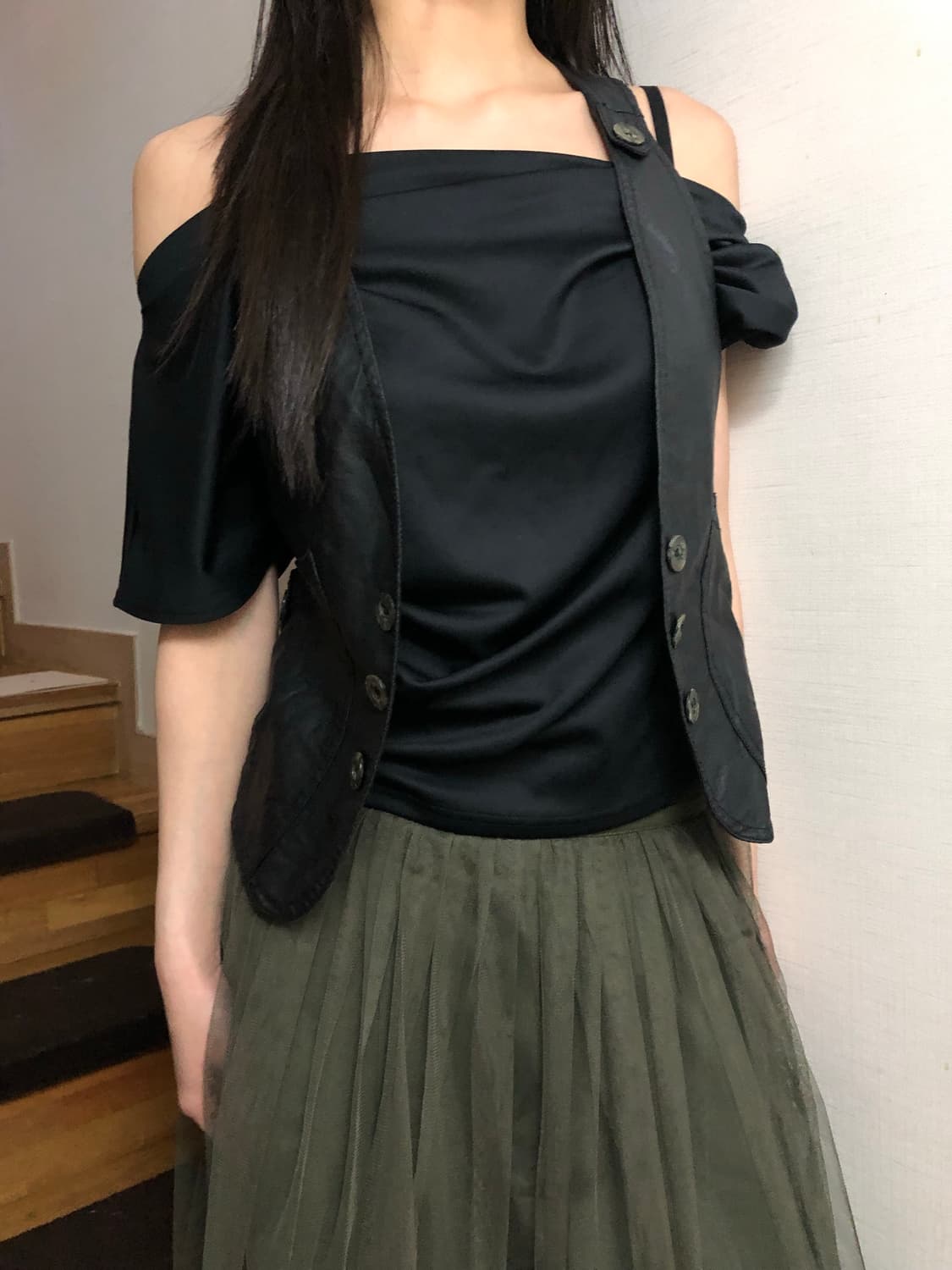 빈티지 블랙 레더 베스트 상품이미지3