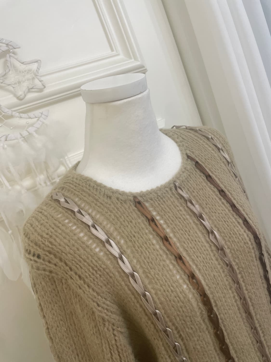 dark beige bow lace-up sweater(size-9) 상품이미지8