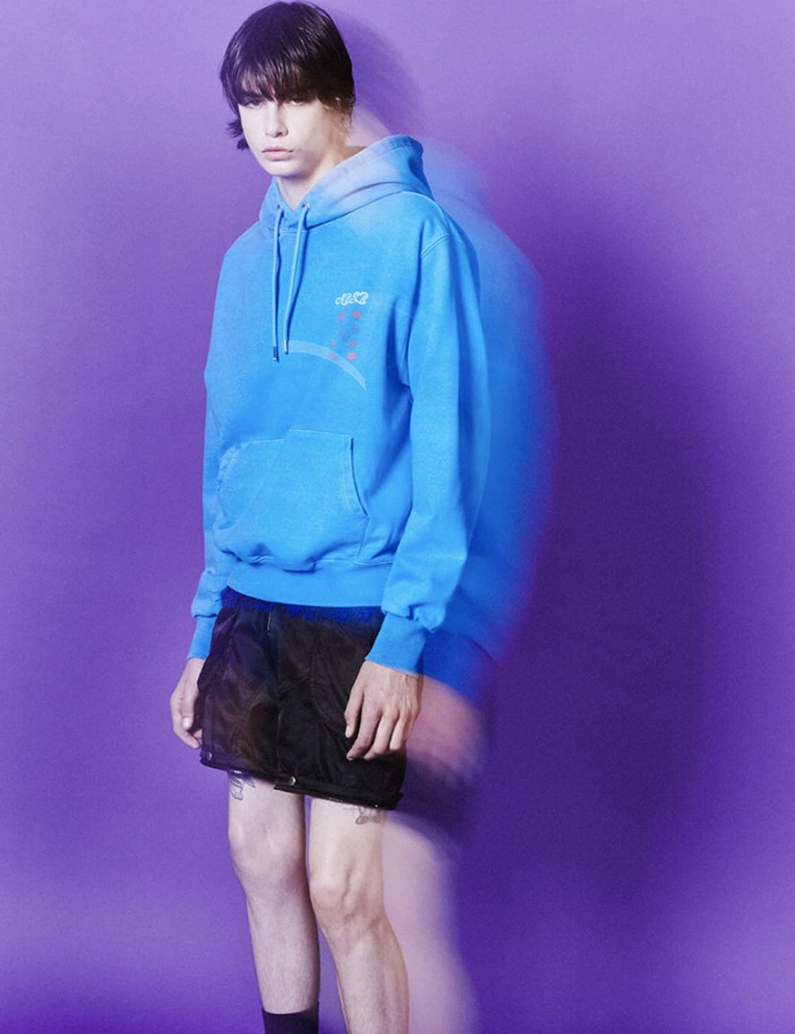 앤더슨벨 하트 카드 후드티 블루 L 새상품 상품이미지3