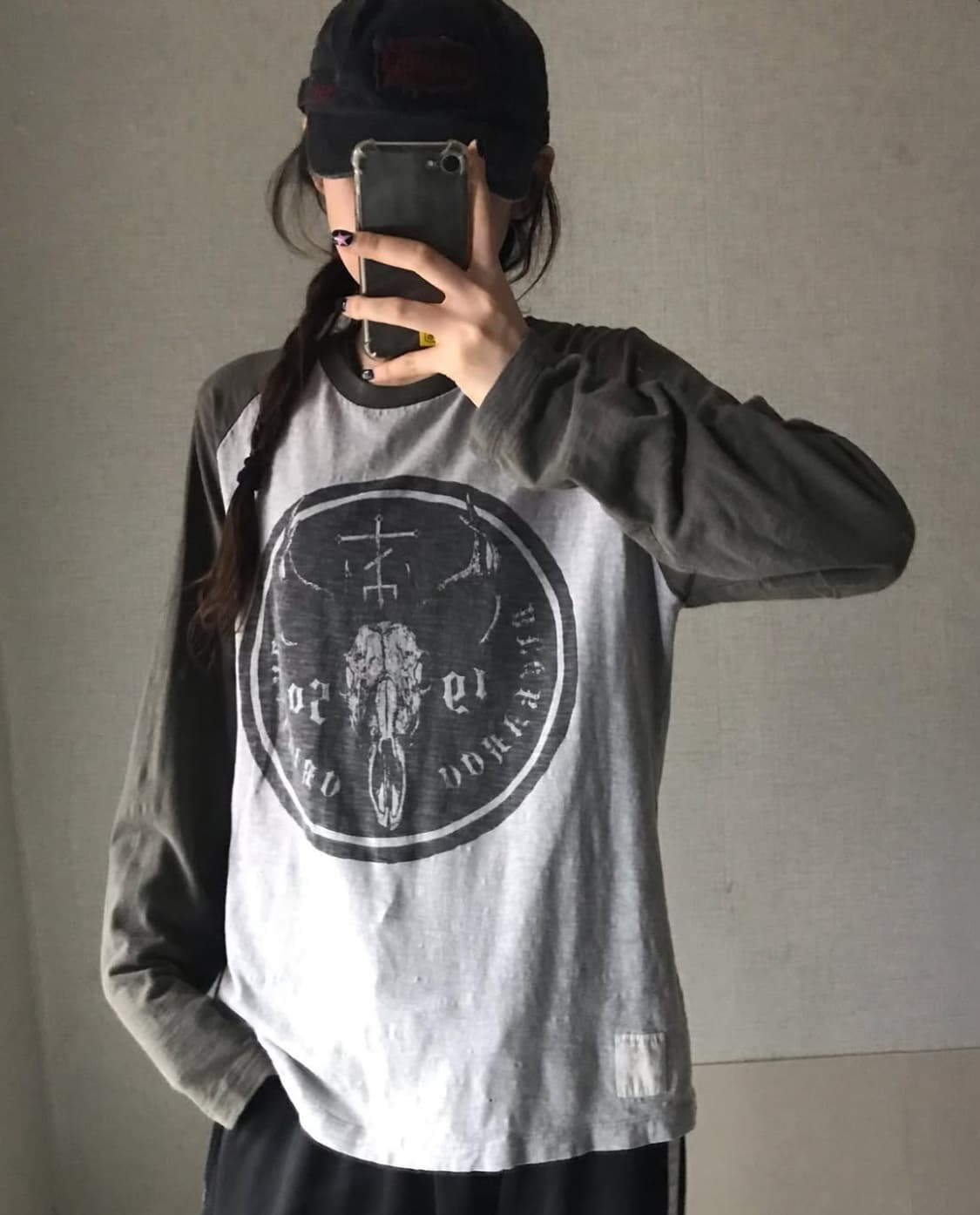 버카루 빈티지 카키 그레이 배색 나그랑 롱슬리브 상품이미지3