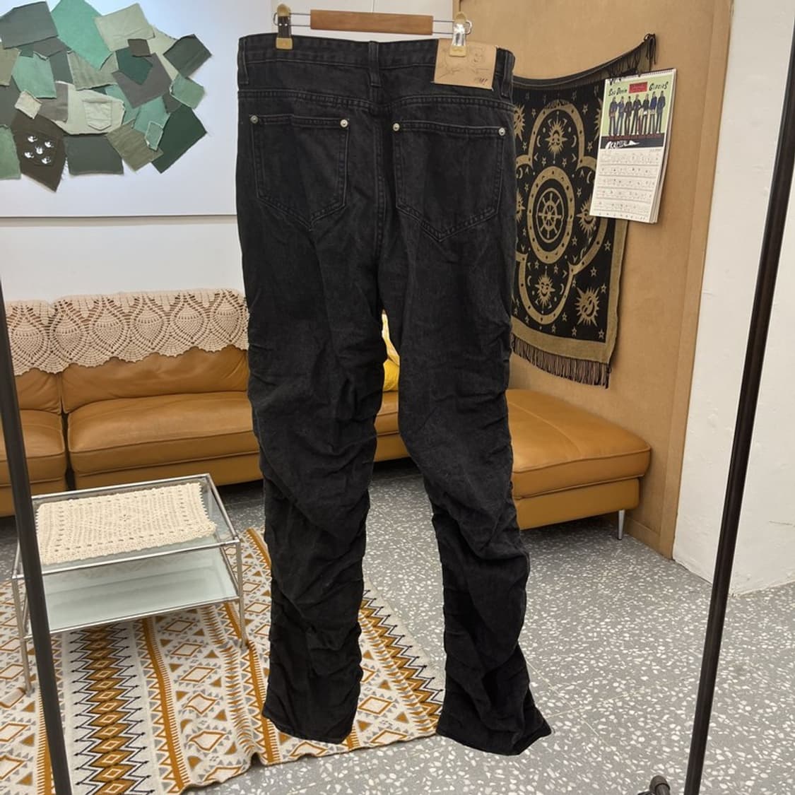 노메뉴얼 스트릿 펑크 드레이프 곱창 흑청 데님팬츠 M C10929 상품이미지4